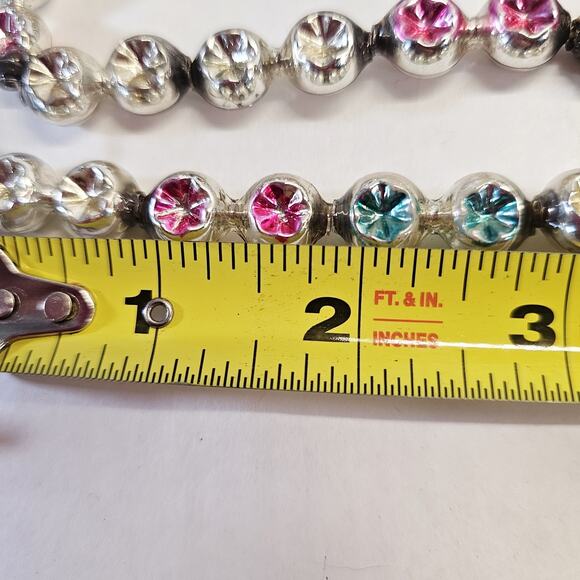 Vintage Silver Pink Green Double Bead & Double Indent Mercury Glass Garland 96" - Picture 10 of 11